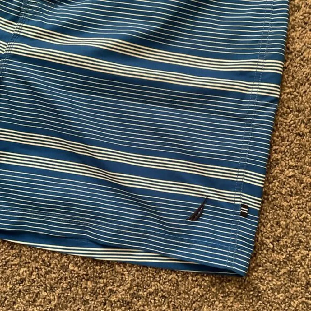Men's Pull On Striped‎ Blue & White Swim Trunks/board Shorts Beach Vacation XXL
